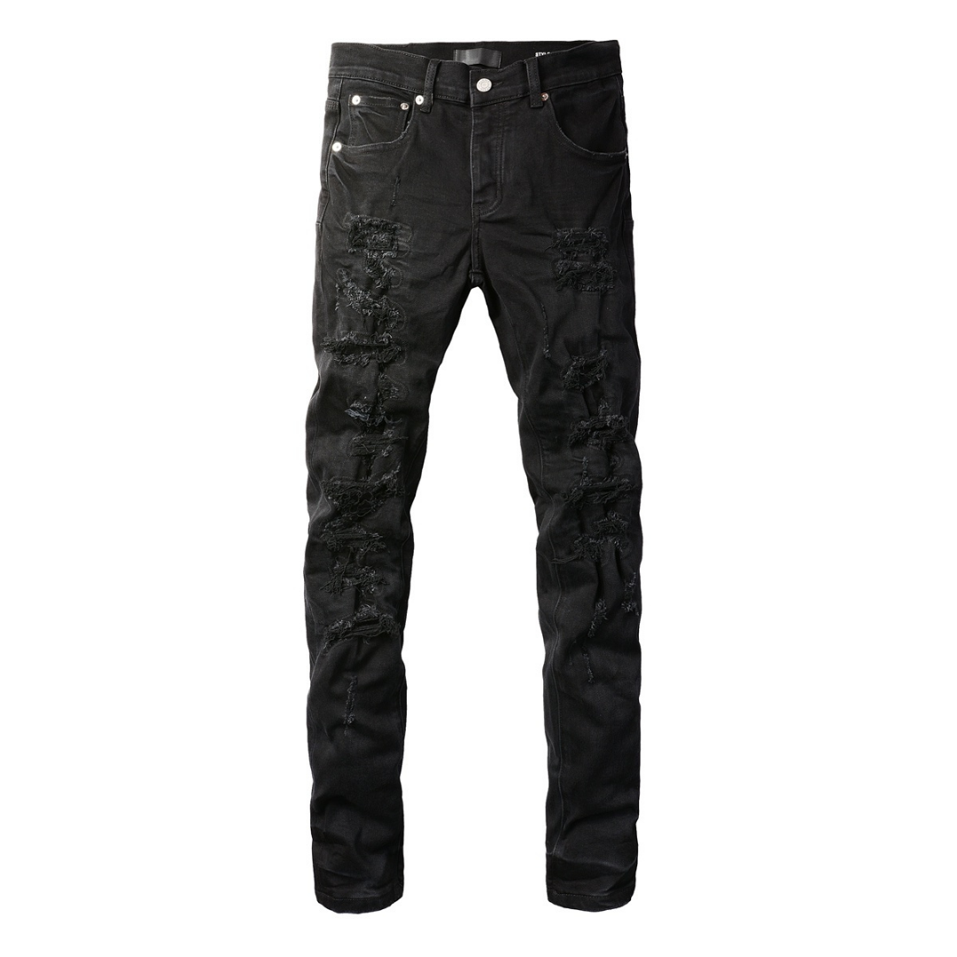 Purple Triple Ripped Black Jeans