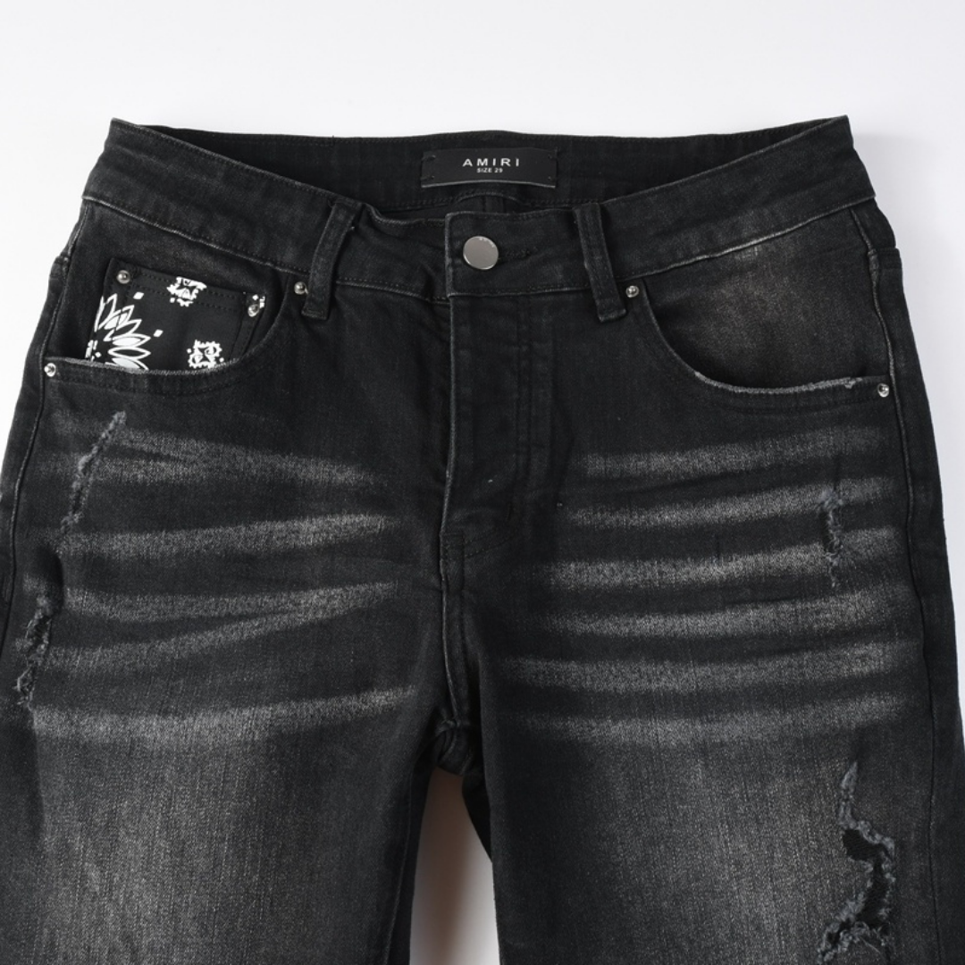 Amr Bandana Black Ripped Jeans