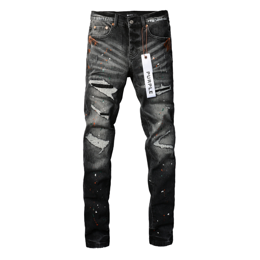 Purple Distressed Paint Jeans