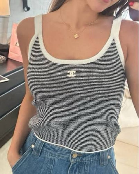 "CC" Stripe Top
